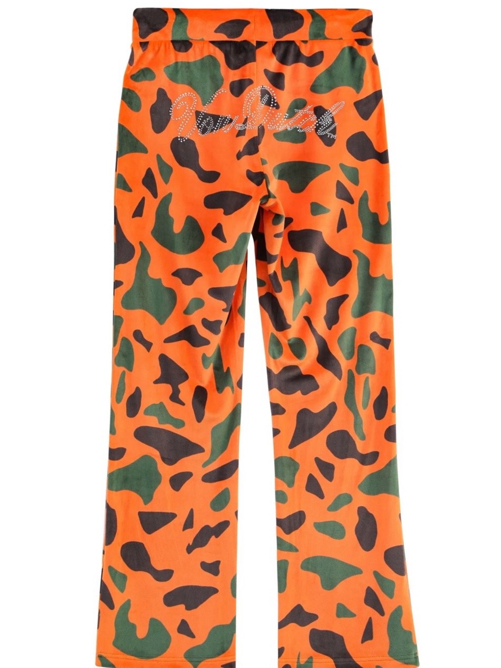 Von Dutch Velour Orange Camo Leggings with Rhinestone Logo NWT Y2K